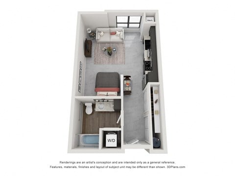 Floor plan for studio, 1 bath, 494 sqft
